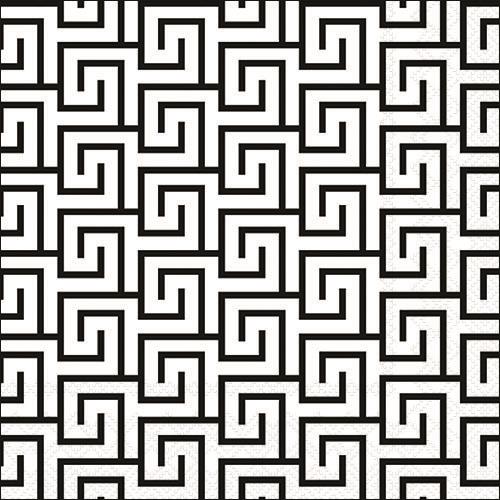 20 Servietten Greek Key white/black - Labyrinthmuster schwarz-weiß 33x33cm