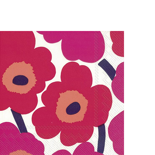 20 kleine Cocktailservietten Unikko red - Marimekko rosa Blüten 25x25cm