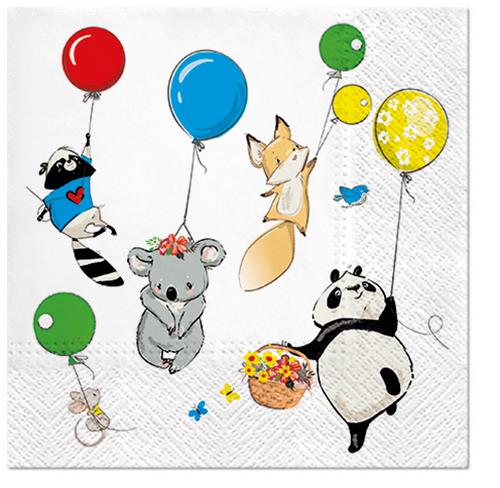 20 Servietten Animals Party - Lustige Tiere an Ballons 33x33cm