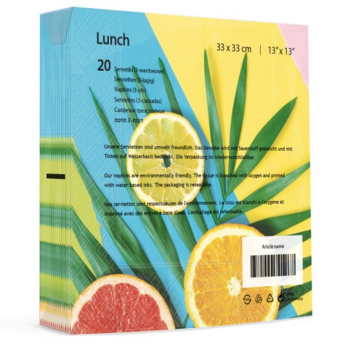 20 Servietten Fresh Summer - Citrus auf Streifen 33x33cm