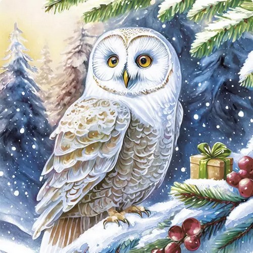 20 Servietten Owl in Winter Forest - Eule im Winterwald 33x33cm