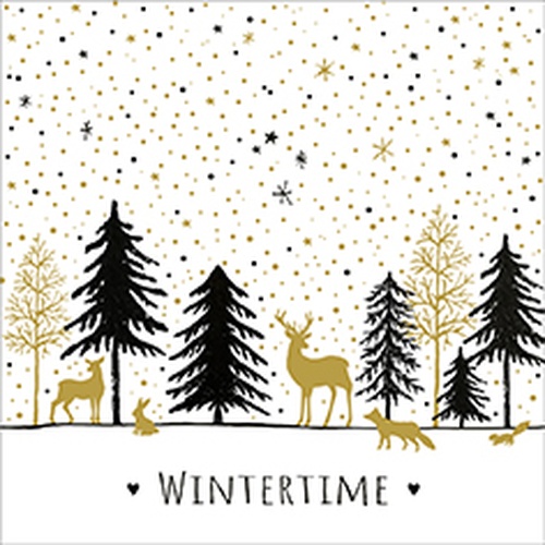 20 Servietten Modern Wintertime - Goldene Tiere im Winterwald 33x33cm