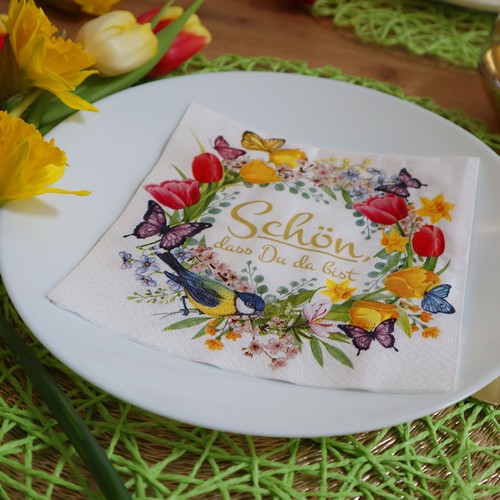 20 Servietten Schön in Spring Wreath - Schön im Frühlingskranz 33x33cm