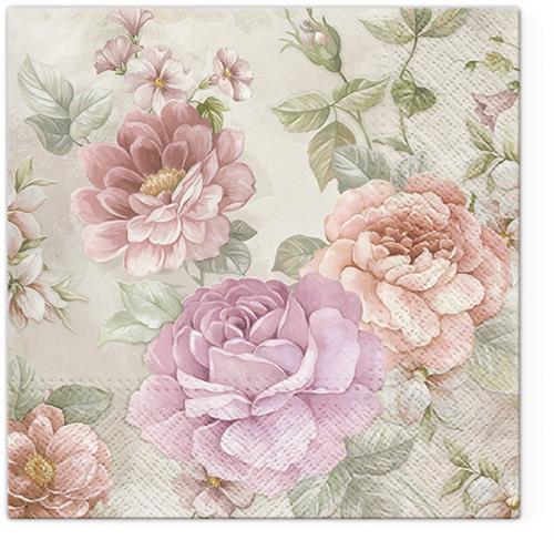 20 Servietten Memory of Summer - Dezente Vintage Rosen 33x33cm