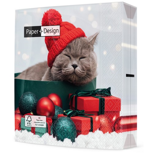 20 Servietten Purrfect gifts - Katze erfreut über Geschenke 33x33cm