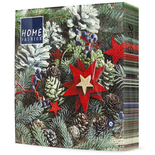 20 Servietten Stars and Pine Cones - Sterne im Zapfenkranz 33x33cm