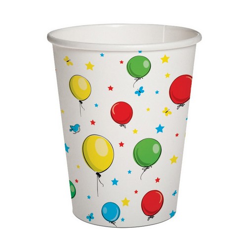 10 Pappbecher Balloons - Lustige Tiere an Ballons 250ml Ø5,5-8cm, H9cm
