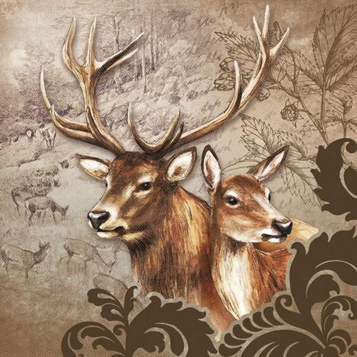 20 Servietten Deer Couple brown - Hirschpaar an Ornamente 33x33cm