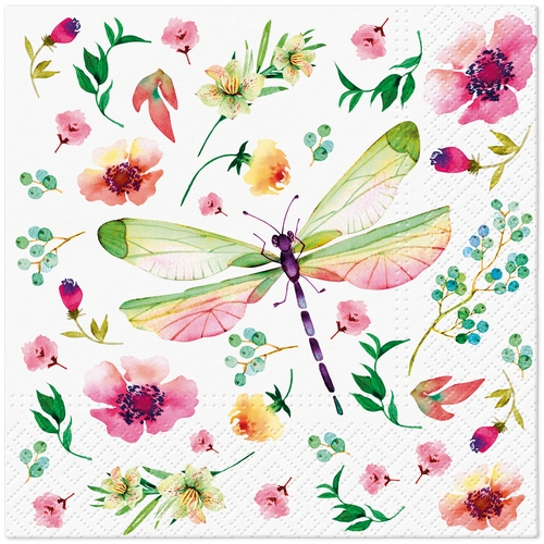 20 Servietten Pastel Dragonfly - Libelle an Blüten und Gräser 33x33cm