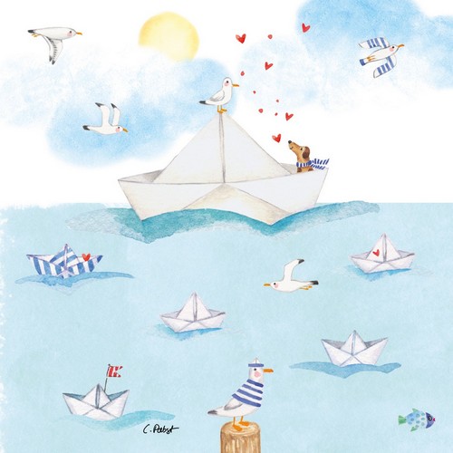 20 Servietten Sailing away - Tiere im Papierboot 33x33cm