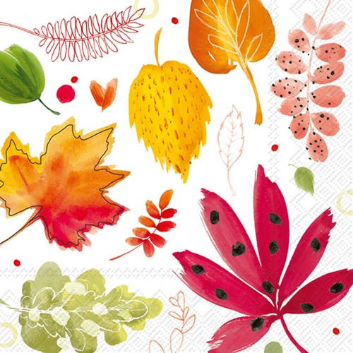 20 Servietten Joyful Leaves - Bunte Herbstblätter mit Muster 33x33cm
