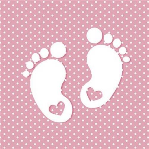 20 Servietten Little Feet pink - Kleine Fußabdrücke auf rosa 33x33cm