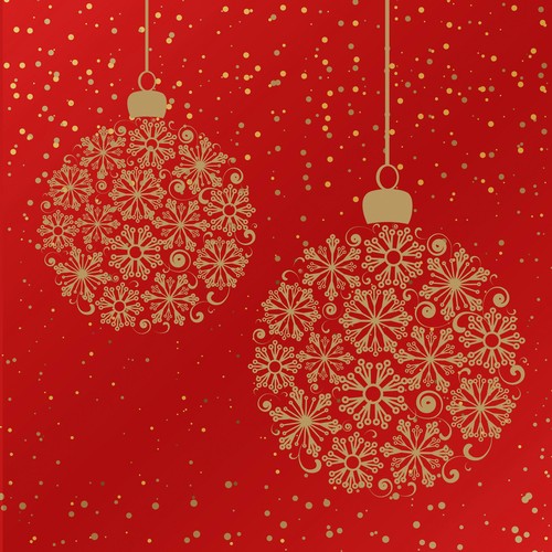 16 Servietten geprägt Moments Bauble dream - Goldene Kugeln auf rot 33x33cm