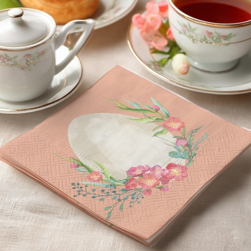 20 kleine Cocktailservietten Misty Easter - Hasenpaar an Blüten 25x25cm