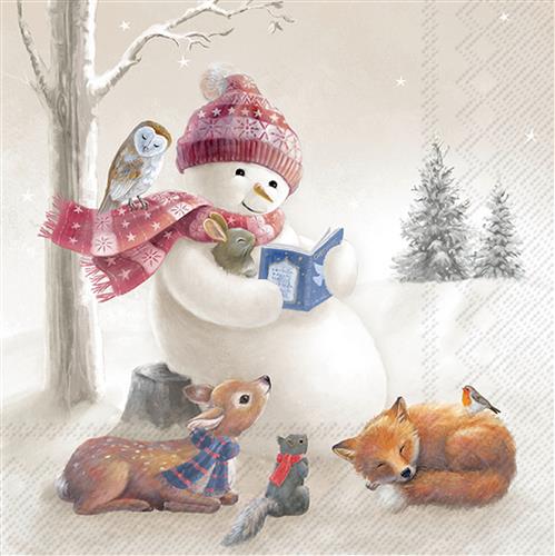 20 Servietten Bedtime Stories - Schneemann liest den Tieren vor 33x33cm