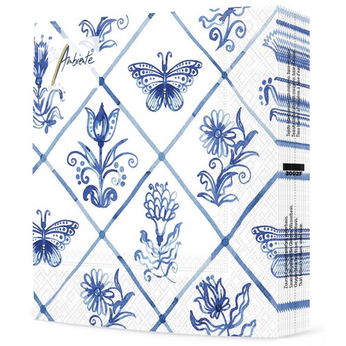 20 Servietten Diamond shaped Tiles - Fliesenmuster mit Blumen und Tieren 33x33cm