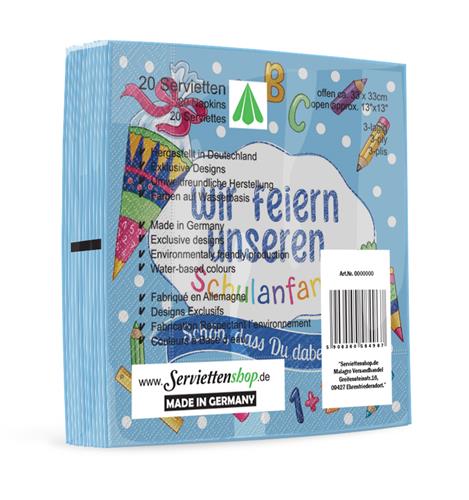 20 Servietten Unser Schulanfang blau 33x33cm