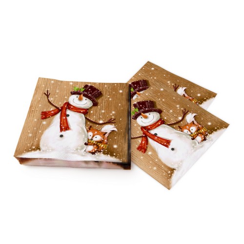 20 Servietten Cheery Snowman - Fuchs an Schneemann 33x33cm