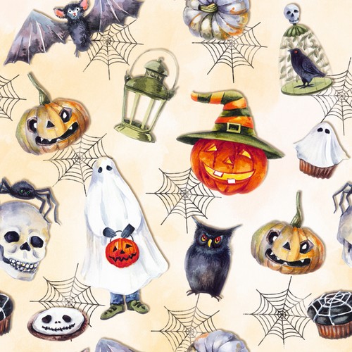 20 Servietten Happy Hallowenn cream - Gruselige Figuren und Tiere 33x33cm