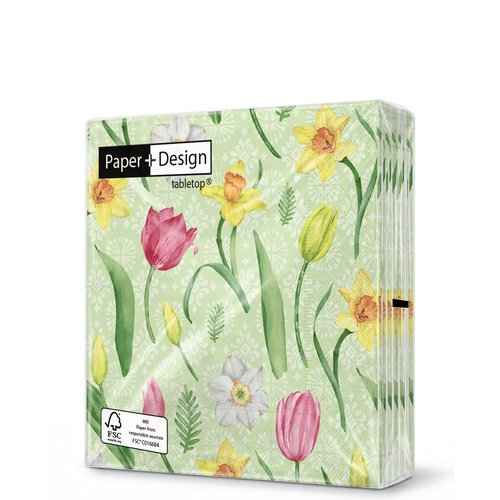 20 kleine Cocktailservietten Joyful Blooms - Schönste Frühlingsblumen 25x25cm