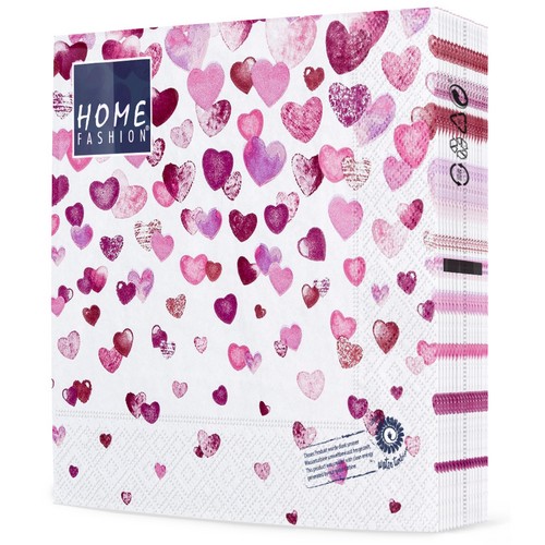 20 Servietten Lovely Hearts - Rosa Herzregen 33x33cm