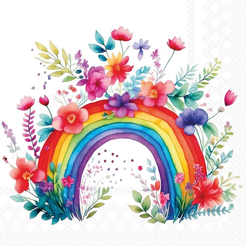 20 Servietten Rainbow with Flowers  - Regenbogen mit Blumen 33x33cm