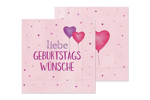 20 Servietten Liebe Wünsche - zum Geburtstag 33x33cm
