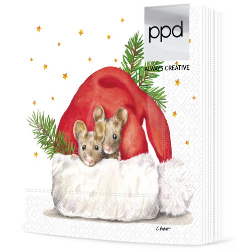 20 Servietten Get cozy - Mäuse in Wintermütze 33x33cm