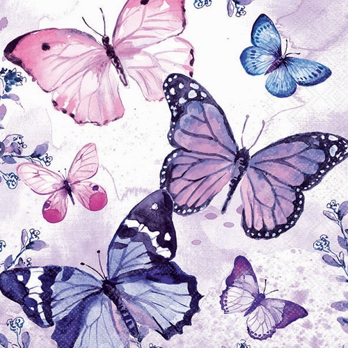 20 Servietten Fluttering Butterflies purple - Hübsche Schmetterlinge lila 33x33cm