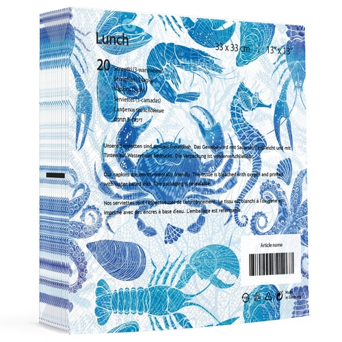 20 Servietten Lobster Party - Unterwassertiere in Blau 33x33cm