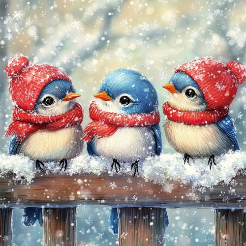 20 Servietten Cute Winter Birds Trio - Niedliches Vogel-Trio im Winter 33x33cm