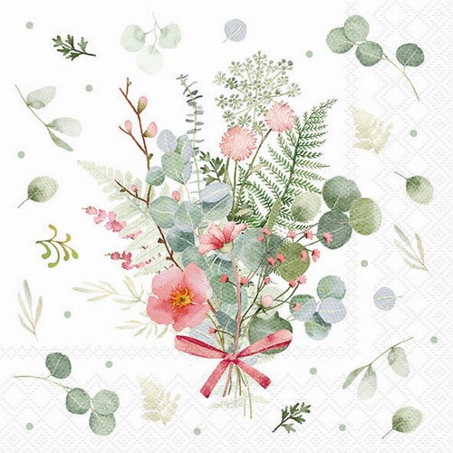 20 Servietten Eucalyptus amd Fern Bouquet - Eukalyptus-Strauß mit Schleife 33x33cm