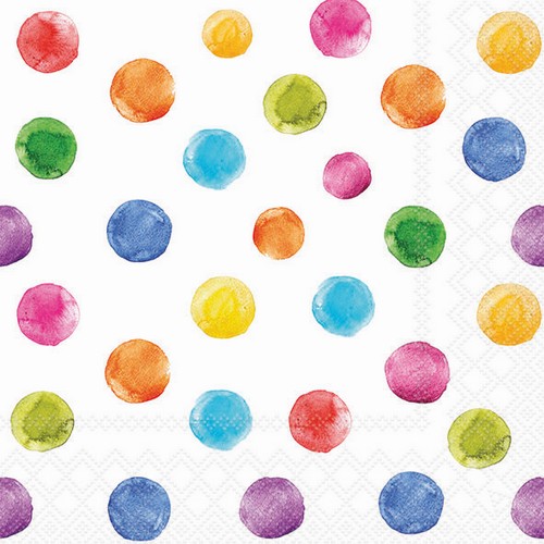 20 Servietten Polka Dots white - Bunte Farbpunkte auf weiß 33x33cm