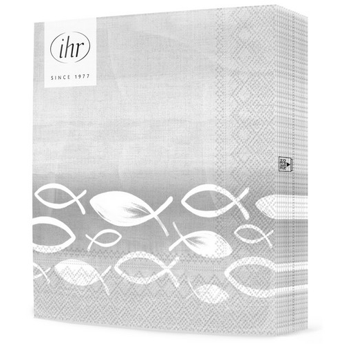 20 Servietten Joyful Fish grey - Festlicher Schwarm Fische grau 33x33cm