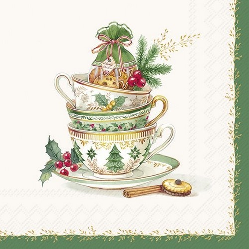 20 Servietten Festive Tea Time - Weihnachtsporzellan 33x33cm