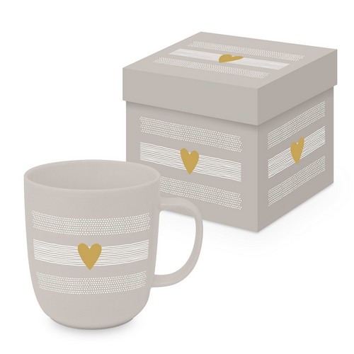 Tasse aus Porzellan Heart of gold taupe - Herz aus gold taupe 0,4L, Höhe 9cm