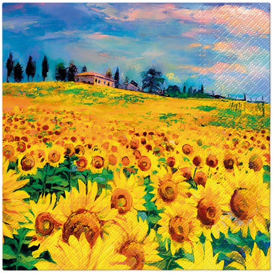 20 Servietten Painted Sunflowers - Riesiges Sonnenblumenfeld  33x33cm