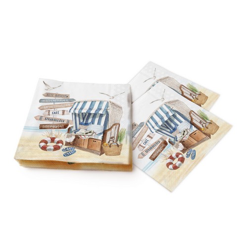 20 Servietten Favourite Beach Chair - Wegeschilder an Strandkorb 33x33cm