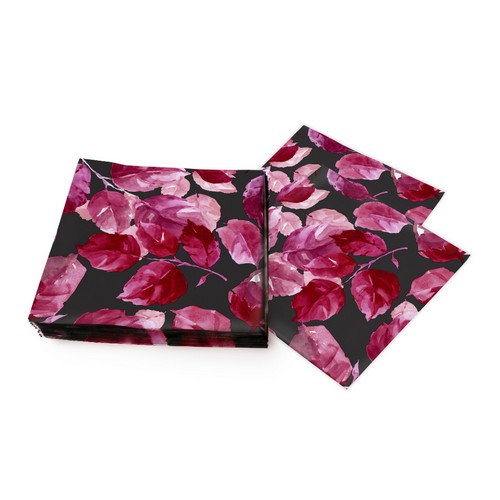 20 Servietten Maroon Leaves - Rote Blätter auf schwarz 33x33cm