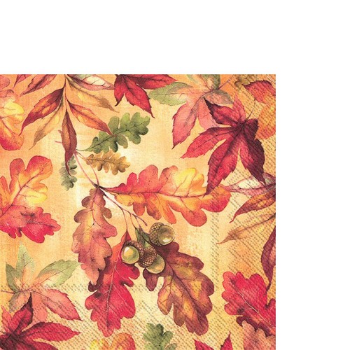 20 kleine Cocktailservietten Bright Autumn - Blätter in Herbstfarben 25x25cm