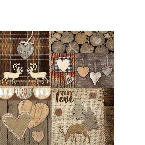 20 kleine Cocktailservietten Wood Love - Hirsche & Holzoptik 25x25cm