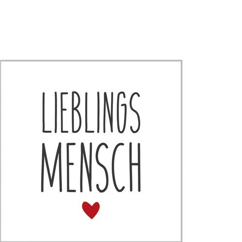 20 kleine Cocktailservietten Lieblingsmensch - mit Herz 25x25cm