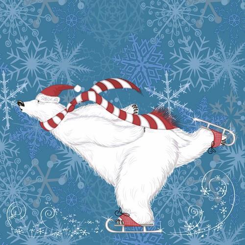20 Servietten Polarbear Skate - Eisbär Skating 33x33cm
