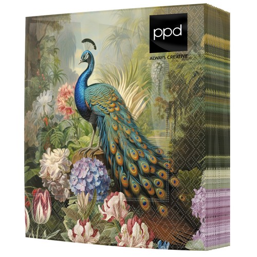 20 Servietten Olympos - Pfau in eleganter Szene 33x33cm