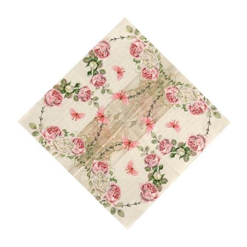 20 Servietten Roundel of Roses - Schmetterlinge im Rosenkranz 33x33cm
