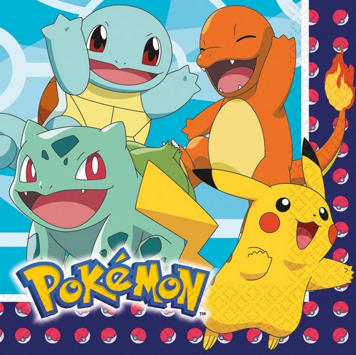 16 Servietten Pokemon - Pikachu, Glumanda & Co.  33x33cm