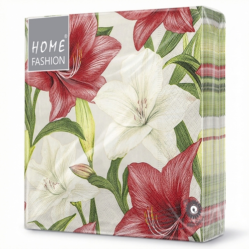 20 Servietten Floral Duo - Weihnachtsblumen rot und weiß 33x33cm