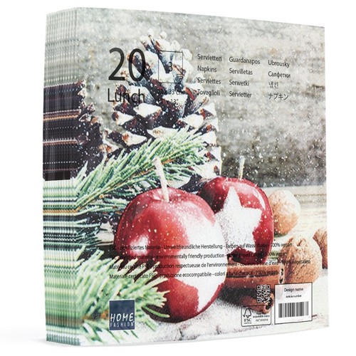 20 Servietten Apple Luck - Äpfel, Zweige & Zapfen 33x33cm
