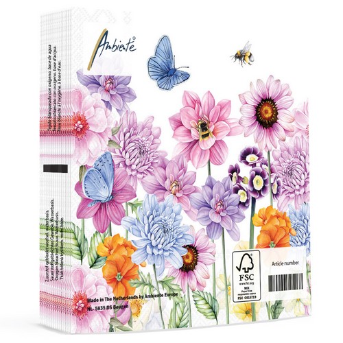 20 Servietten Sweet Flowers - Traumhafte Blumenvielfalt 33x33cm