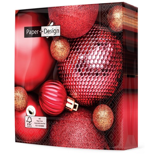 20 Servietten Red baubles - Kugeln für Weihnachten rot 33x33cm